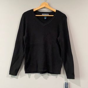 NWT Karen Scott Petite Black Ribbed V-Neck Sweater